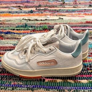 Adidas White Sneakers with Teal and Peach Details